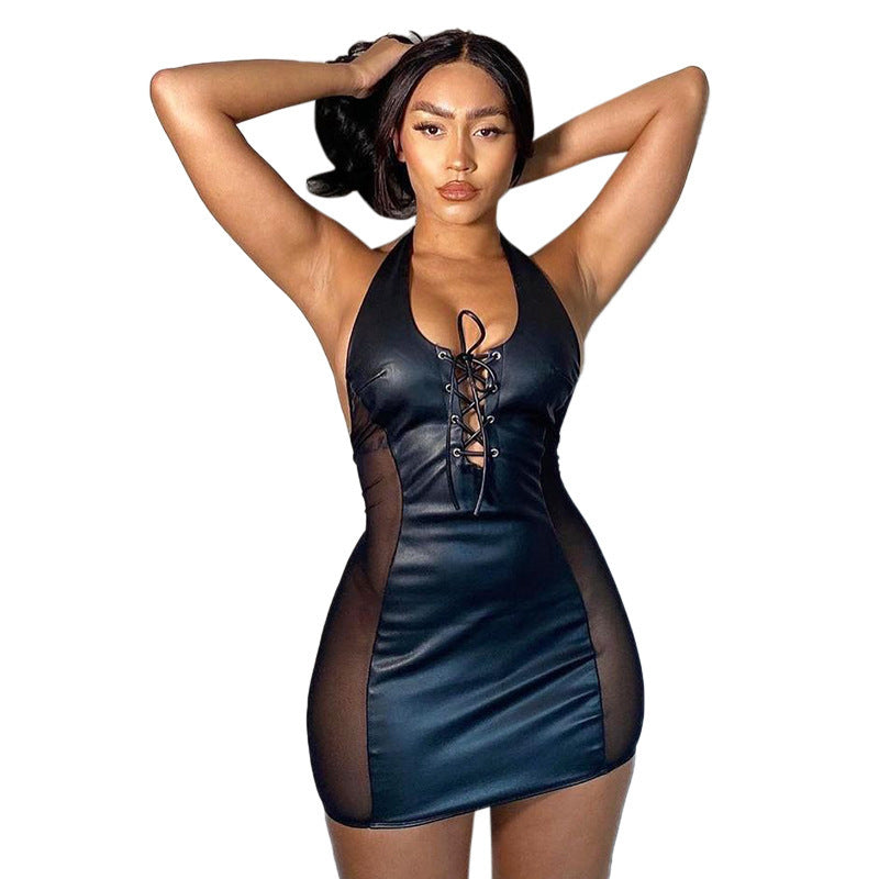 Mesh-Panel PU Kleid – Sexy & Figurbetont